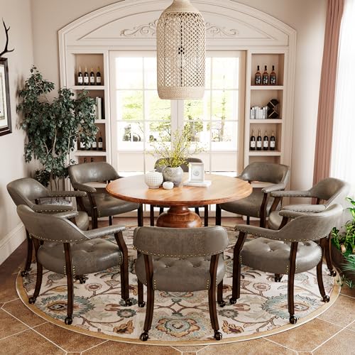 Set of 4 Dining Chair with Casters, Accent Captains Chairs with Wheels & Arms,Wheeled Roller Wood Chairs for Kitchen & Game Poker Table,Espresso&Dark Brown 318DK(NO Table!) - color: Espresso&dark Brown