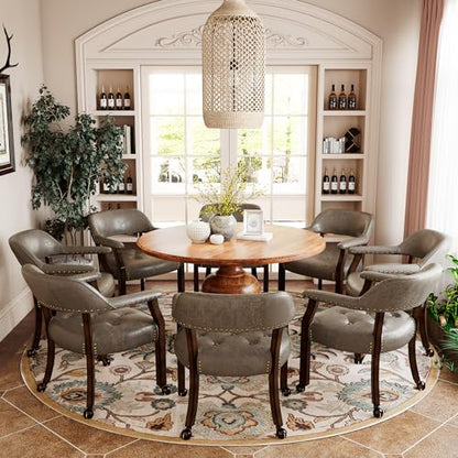 Set of 4 Dining Chair with Casters, Accent Captains Chairs with Wheels & Arms,Wheeled Roller Wood Chairs for Kitchen & Game Poker Table,Espresso&Dark Brown 318DK(NO Table!) - color: Espresso&dark Brown
