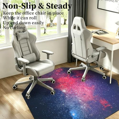 USTIDE Large Gaming Chair Mat Soft Non-Slip Low-Pile Outer Space Rug Washable Starry Sky Floor Mat for Bedroom Living Room Noise Reducing Carpet for Kids Teen Adults 51"x51" - color: Navy/Red