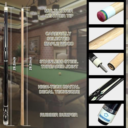 HomeSeason Pool Cue Stick 58inch 18oz-21oz 12.5mm Tip Professional Billiard Canadian Maple Wood 2-Piece Combination Cues Sticks - color: 21oz