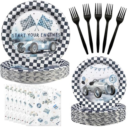 Race Car Birthday Party Favors & Supplies - Racing Car Theme Tableware Set with Plates, Napkins, and Forks - style: Race Car