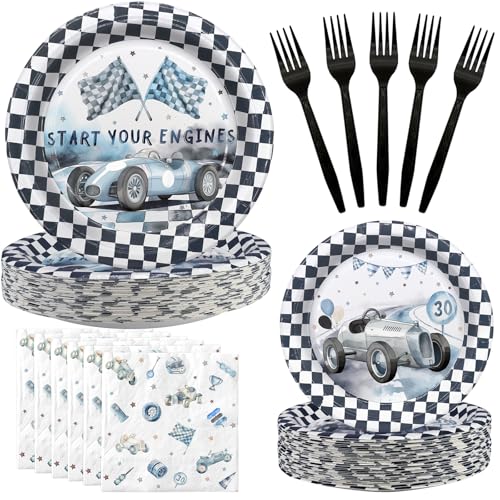 Race Car Birthday Party Favors & Supplies - Racing Car Theme Tableware Set with Plates, Napkins, and Forks - style: Race Car