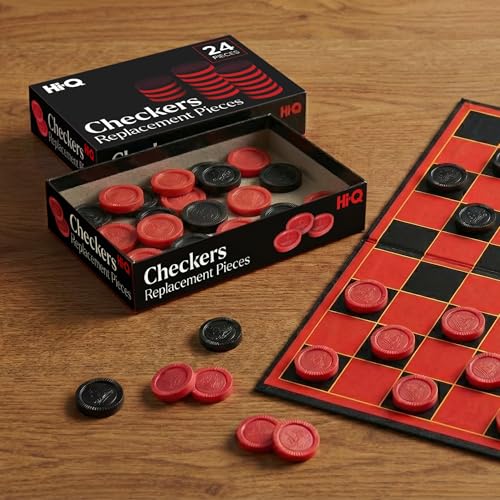 Checkers Replacement Pieces – Set of 24 Interlocking Red & Black Game Pieces – Durable Plastic Stackable Checkers for Replacement or DIY Boards – Includes 12 Red & 12 Black - style: Checkers