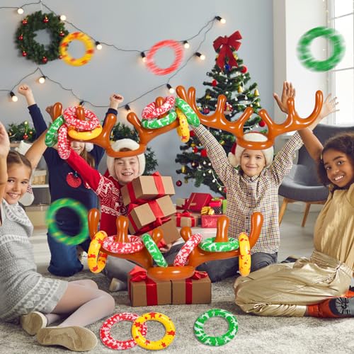 MGparty Christmas Inflatable Reindeer Antler Toss Games Xmas Ring Toss Game for Kids Teens Adults Indoor Outdoor Family Holiday Party Gifts - color: Brown-4 Pack