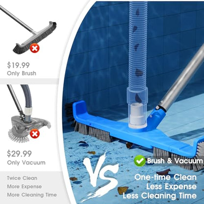 TidyMister 20" 2 in 1 Pool Brush Vacuum Head with Swivel Hose Connection & Sturdy Nylon Bristles for Heavy Duty Inground & Above- Ground Pool Cleaning - Connecting 1-1/4" or 1-1/2" Hose (No Pole) - size: 20inch