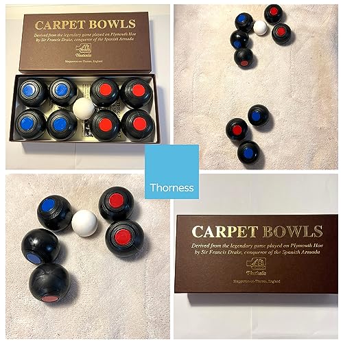 Thorness DRAKES CARPET BOWLS | Indoor bowls set | Bowls game for adults and children | CARPET BOWLS GIFT | French boules set | Each bowl is 2 inches in diameter.