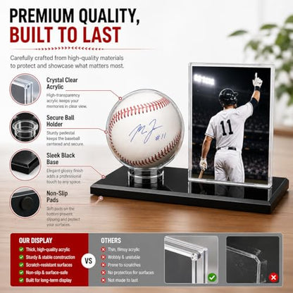 Baseball Display Case for Ball and Cards,1/2/3Pcs Clear Acrylic Tabletop Single Baseball Display Holder with Light UV Resistance, Black Base Display Stand for Sport Memorabilia (1Pack)