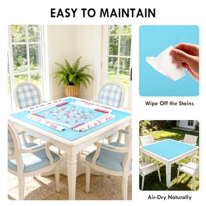 Blue 31.5" Crease-Free Non-Slip Noise Reduction Mahjong Mat | American Mahjong Table Cover with Carrying Bag for Poker Card Games Dominoes & Board Games - color: Blue