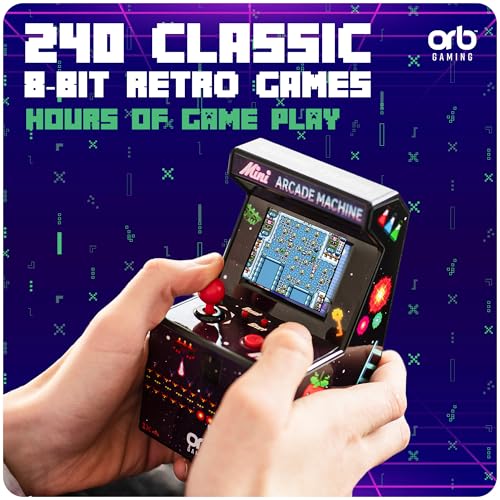 Mini Arcade Machine, 240 Built-in 8-Bit Games, 2.5” Full Colour Screen, 8-Way Joystick, Handheld Retro Games Console – Orb Gaming by ThumbsUp! - color: Arcade 240 (240 Games)