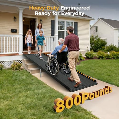 CAMMOO 8 FT Portable Wheelchair Ramp-800LBS Heavy-Duty, High-Strength Aluminum Alloy with 4 Adjustable Legs, 4 Wheels, Triple Anti-Slip and Seamless Design, Ideal for Home Steps, Threshold, Doorways - size: 8 FT