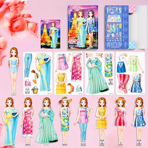 Magnetic Dress Up Paper Doll,Magnet Princess Dress Up Dolls for Girls Ages 4-7 Kids,Travel Activities Road Trip Car Ride Interactive Learning Created Imagine Set Birthday Gift - color: B Set