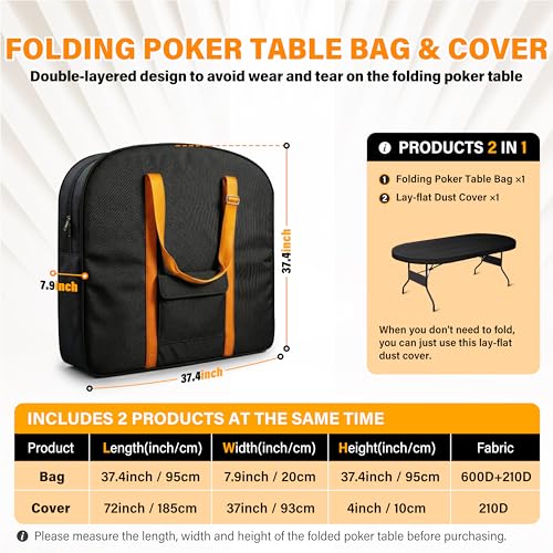 Foldable Poker Table Bag + Protective Cover (Fits 71" Tables) | 600D Oxford Fabric + Silver-Coated Dustproof Layer, Adjustable Shoulder Strap & Multi-Pocket Storage - size: 71 inch