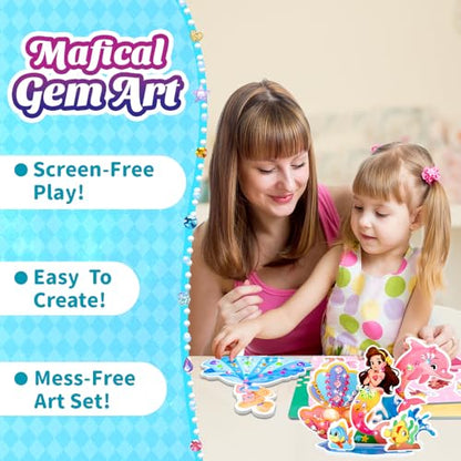 Stickers for Kids, Gem Stickers Kit, Travel Toys for Girls, 600+Sticker, DIY Scrapbooking Activity, 5 Princess Theme Diamond Art Kits for Kids Christmas Birthday Gifts for Girls Ages 3, 4, 5, 6, 7, 8 - style: Gem Stickers Kit
