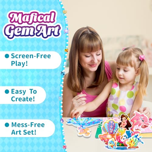 Stickers for Kids, Gem Stickers Kit, Travel Toys for Girls, 600+Sticker, DIY Scrapbooking Activity, 5 Princess Theme Diamond Art Kits for Kids Christmas Birthday Gifts for Girls Ages 3, 4, 5, 6, 7, 8 - style: Gem Stickers Kit