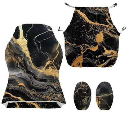 Suobstales Black Golden Marble Pattern Gaming Chair Cover with Armrest Covers, Stretchable Gaming Computer Office Chair Seat Cover Slipcovers with Zipper Universal Ergonomic Rotating Armchair Covers - color: Black Golden Marble