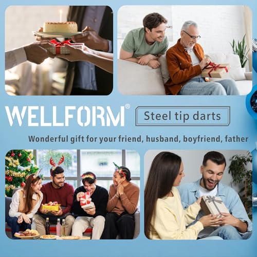 Darts Metal Tip Set,12 Pack 26 Grams Steel Tip Darts Set-Professional Metal Darts for Dartboard, with Non-Slip Iron Barrel, Aluminum Shafts, Extra Flights, Dart Sharpener & Wrench, Gift Box