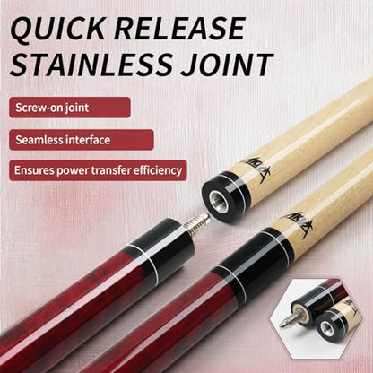 AKLOT Pool Cue Stick 58'', Canadian Maple Pro Billiard Cue &13mm Leather Tip, Anti-Slip Grip, 18/19/20/21oz Billiard Pool Stick for Adults/Beginner/Pro Player - color: Burgundy with Printed Grip