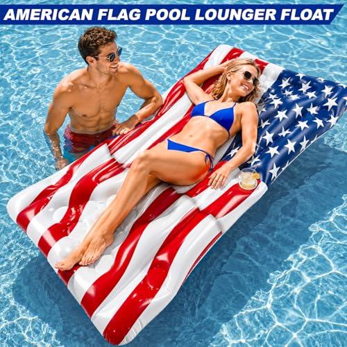 2 in 1 Patriotic Pool Float & Pong Toss Games Table with 8 Balls, 4th of July Pool Toys Game for Adults Kids Family, 6Ft x 3Ft Inflatable Floats Lounge Raft for USA 250th Anniversary (No Include Cup)