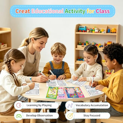 Elfew 20 Pack Bulk Small Word Search Puzzle Books for Kids Ages 4-8 | Over 2500+ Words, Answer Keys Included, Educational Vocabulary Activity Workbooks, Travel Screen Free Learning Games - style: 20 Word Search Book