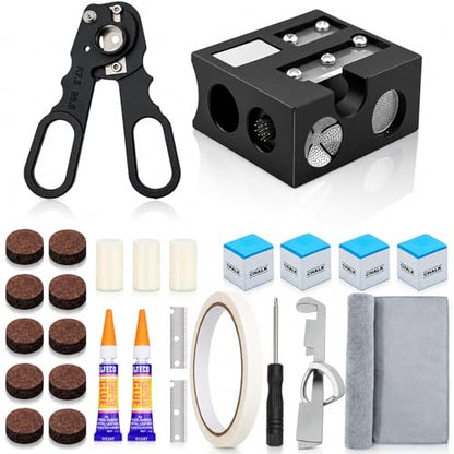 Pool Cue Tips Replacement Kit, 13mm Pool Stick Tips Replacement Kit Billiards Cue Tips Shaper Tools, Pool Cue Replacement Tips Repair Kit Billiard Pool Accessories - style: 12 in 1 shaper tool