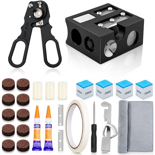 Pool Cue Tips Replacement Kit, 13mm Pool Stick Tips Replacement Kit Billiards Cue Tips Shaper Tools, Pool Cue Replacement Tips Repair Kit Billiard Pool Accessories - style: 12 in 1 shaper tool