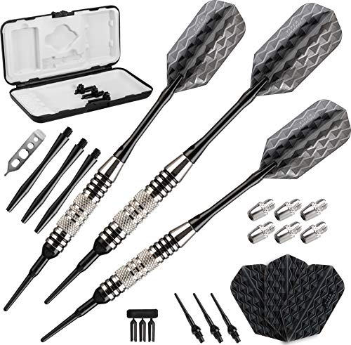 Viper by GLD Products Bobcat Adjustable Weight Soft Tip Darts with Storage/Travel Case - size: 16 Grams (Adjustable to 17 and 18 Grams), style: Nickel Silver Plated with Black Rings