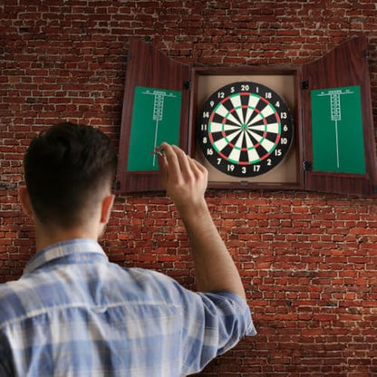 Dart Board Cabinet Set with 18-inch Dartboard, 6 Steel-Tip Darts, and Chalkboard Scoring for Game Rooms, Man Caves, and Home Bars by Trademark Poker