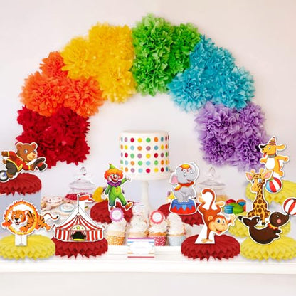 Carnival Circus Honeycomb Centerpieces, KSKSPE 9Pcs Carnival Circus Party Table Centerpieces Carnival Circus Birthday Decorations Carnival Theme Party Table Decoration for Carnival Circus Supplies