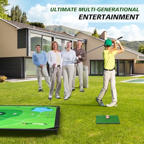 BaiYuan 71''x71'' Golf Chipping Game Set for Dads & Junior Golfers, Indoor, Outdoor Backyard & Lawn Fun with 2 Golf Clubs, 24 Sticky Balls, Putting Mat & Carry Bag, Family Yard Target Game - size: 71"x71"
