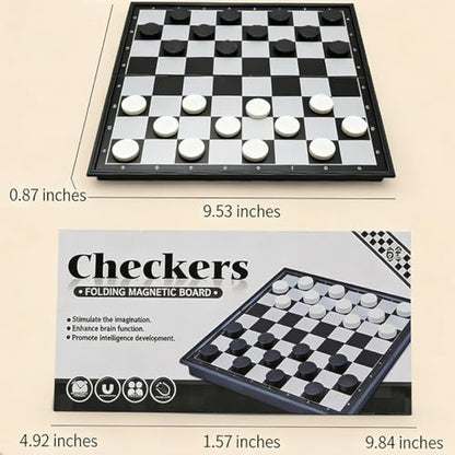 Classic Folding Checkers Set, 8x8 Checker Board with 24 Pieces, 9x9 Inch Portable Travel Checkers for Family
