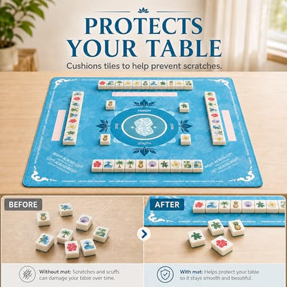 Mahjong Mat for Table Waterproof Anti-Wrinkle with Rules 32x32 Inch 3mm Thickness Anti-Slip Noise-Reducing Game Mat Table Cover for Mahjong Poker Board Games Dominoes (Green) - color: Green