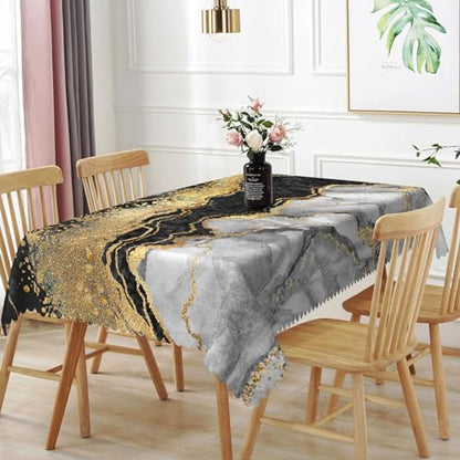 54x78inches Abstract Marble Tablecloth Modern Black White Gold Crack Marble Texture Table Cloth Wipeable Polyester Table Cover for Dining Room Kitchen Picnic Buffet Themed Party Supplies - color: Black, size: 78" x 54" (Rectangular)