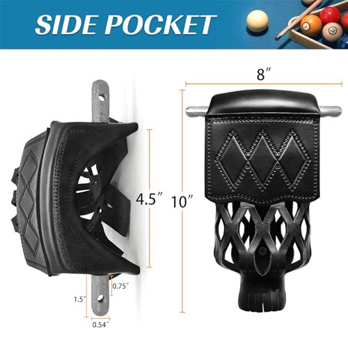 Billiard Pool Table Pockets Heavy Duty PU Leather Billiard Pockets Set of 6，Including 4 Corner Pockets and 2 Side Pockets,Black