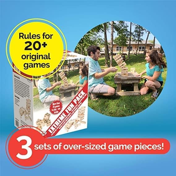 Outdoor Family Fun Pack - Bolaball Extreme + Hooked on Hoops | Giant Games Set | Includes 45 Giant Tumbling Blocks, 28 Dominoes, 6 Giant Dice, Mini Basketball Hoops