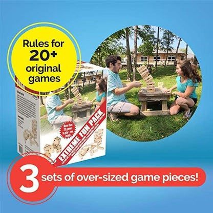 Outdoor Family Fun Pack - Bolaball Extreme + Hooked on Hoops | Giant Games Set | Includes 45 Giant Tumbling Blocks, 28 Dominoes, 6 Giant Dice, Mini Basketball Hoops
