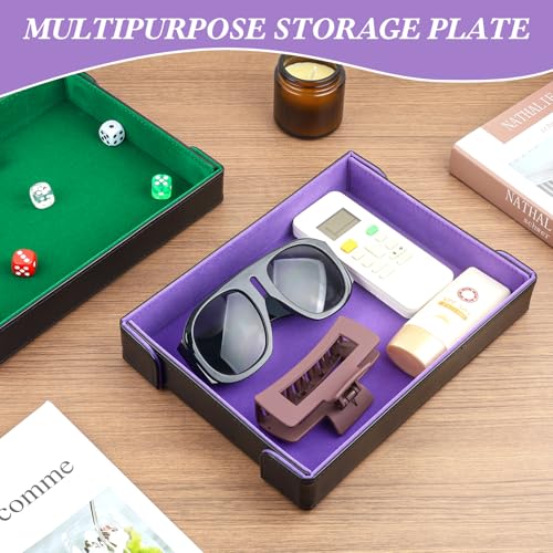 PU Leather Dice Tray Magnetic Folding Dice Rolling Mat with Purple Felt Lining for Dice Games Portable Tabletop Board Games Tray - color: Purple