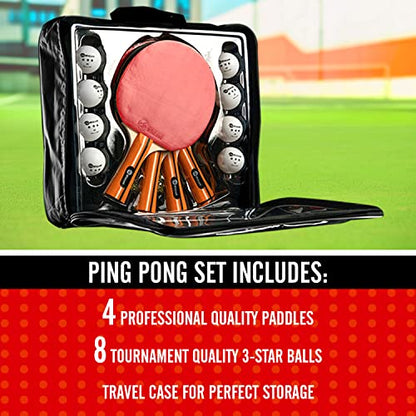 JP WinLook Ping Pong Paddles Sets - Portable Table Tennis Paddle Set with Ping Pong Paddles Professional Case & Ping Pong Balls - Premium Table Tennis Racket Player Set for Indoor & Outdoor Games - style: Red/Black 4 Paddle Set
