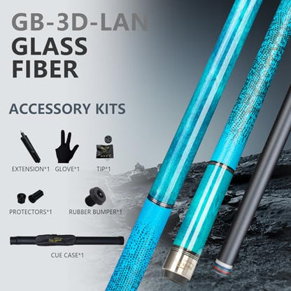 Glass Fiber Pool Cue with Case Canadian Maple Wood Pool Stick Low Deflection Cue Stick Pool Cue Kit with Case,Gloves,Tips and Extension - color: Blue