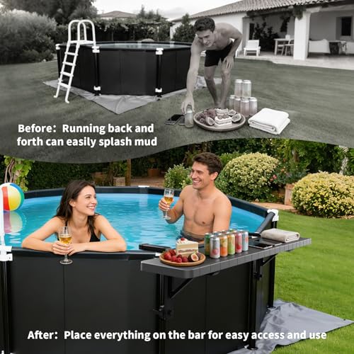 CLICLIET Pool Bar for Above Ground Pool, Pool Side Table with 49"×9.6" Rust-Free ABS Top, Fits 4.4" or Less Top Rail, Holds 110 lbs, Upgrade Swim-Up Portable Poolside Bar Accessories for Frame Pools