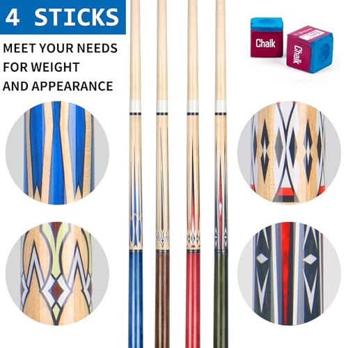 AKLOT Pool Cues,58" Pool Cue Stick Canadian Maple Wood Billiard Cues Sticks for Professional Billiard Players 18 19 20 21 oz - color: 4 Set Colorful