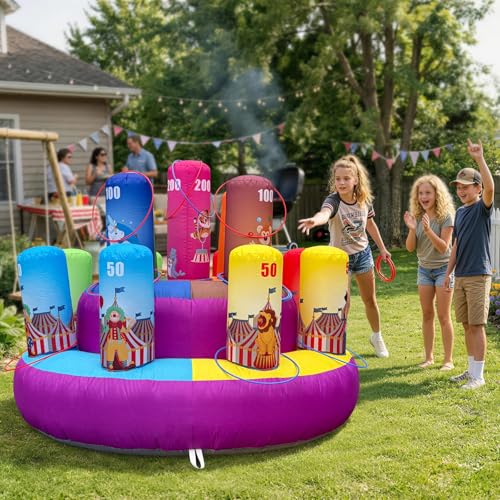 6.6x4.5Ft Inflatable Ring Toss Game with Built-in Blower, Giant Inflatable Ring Toss, Circus Carnival Target for Indoor/Outdoor Party, Family Gathering
