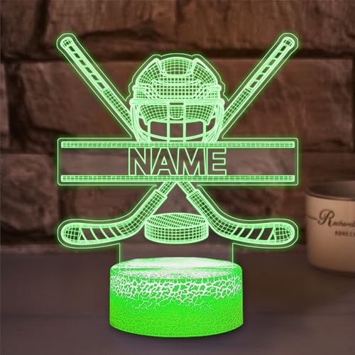 Personalized Hockey Night Light,Custom Ice Hockey Player Name LED Desk Table Lamp,Christmas Birthday Gifts for Men Teens Kids Boys Bedroom Decor