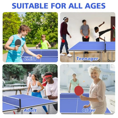 Table Tennis Table Mid-Size, Foldable Ping Pong Table Top Full Size with 2 Paddles, 2 Balls, 1 Net & 4 Wheels, Folding Table Tennis for Indoor & Outdoor, Quick Assembly to Support Multiplayer - size: 6ft