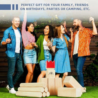 MEGWOZ Kubb Yard Game Set Standard Size Wooden Throwing Toss Game Viking Chess Outdoor Lawn Games for Adults Family with Carry Case Measuring Tape New Zealand Pine