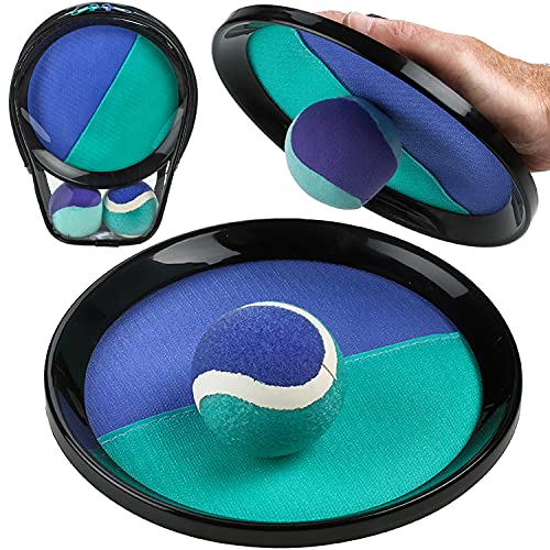 Kicko Toss and Catch Ball Game - Purple and Teal -Paddle Balls with Catcher Mitts, Hard and Soft Tennis Balls, & Travel Case - for Kids Indoor or Outdoor Team Sports, Backyard or Beach NEW & Improved