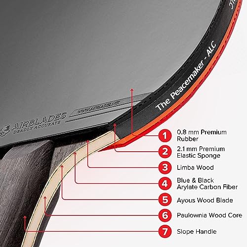 The Peace Maker ALC - Professional Ping Pong Paddle - Carbon Fiber Table Tennis Racket Producing Maximum Spin & Control for All Levels - Hard Carry Case & Ergonomic Handle. - style: Mens