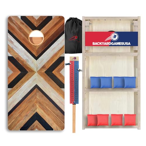 CornholeGamesUSA Pro Cornhole Boards Set | Made in USA | 3/4 Baltic Birch | No Bounce | Triple Thick Legs | Two Brace & Handles, Tournament 2x4 Regulation Set with Score Tower & Cornhole Bags - color: 4 Piece Wood