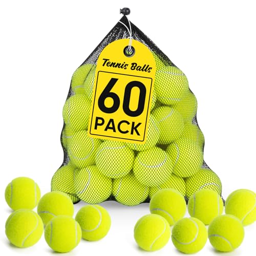 Treeroot 16/30/40/60/80 Pcs Tennis Balls, High Elasticity Tennis Balls Bulk, Comes with a Portable Mesh Bag, Tennis Ball for Dogs, Suitable for Beginner Training Ball, Durable & Bounce - size: 60Pack