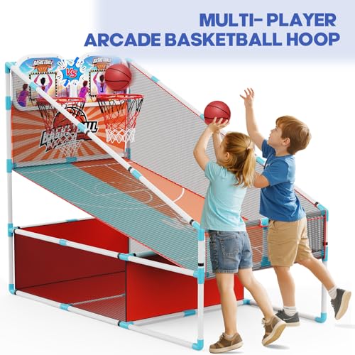 2-Player Arcade Basketball Game Set,Upgraded Indoor Hoop with LED Light Electronic Scoreboard 4 Balls,Carnival Games Sports Toys Kids 3-10 for Home Party Backyard Outdoor Boys Girls Toddlers Gifts