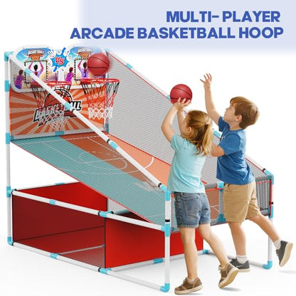 2-Player Arcade Basketball Game Set,Upgraded Indoor Hoop with LED Light Electronic Scoreboard 4 Balls,Carnival Games Sports Toys Kids 3-10 for Home Party Backyard Outdoor Boys Girls Toddlers Gifts